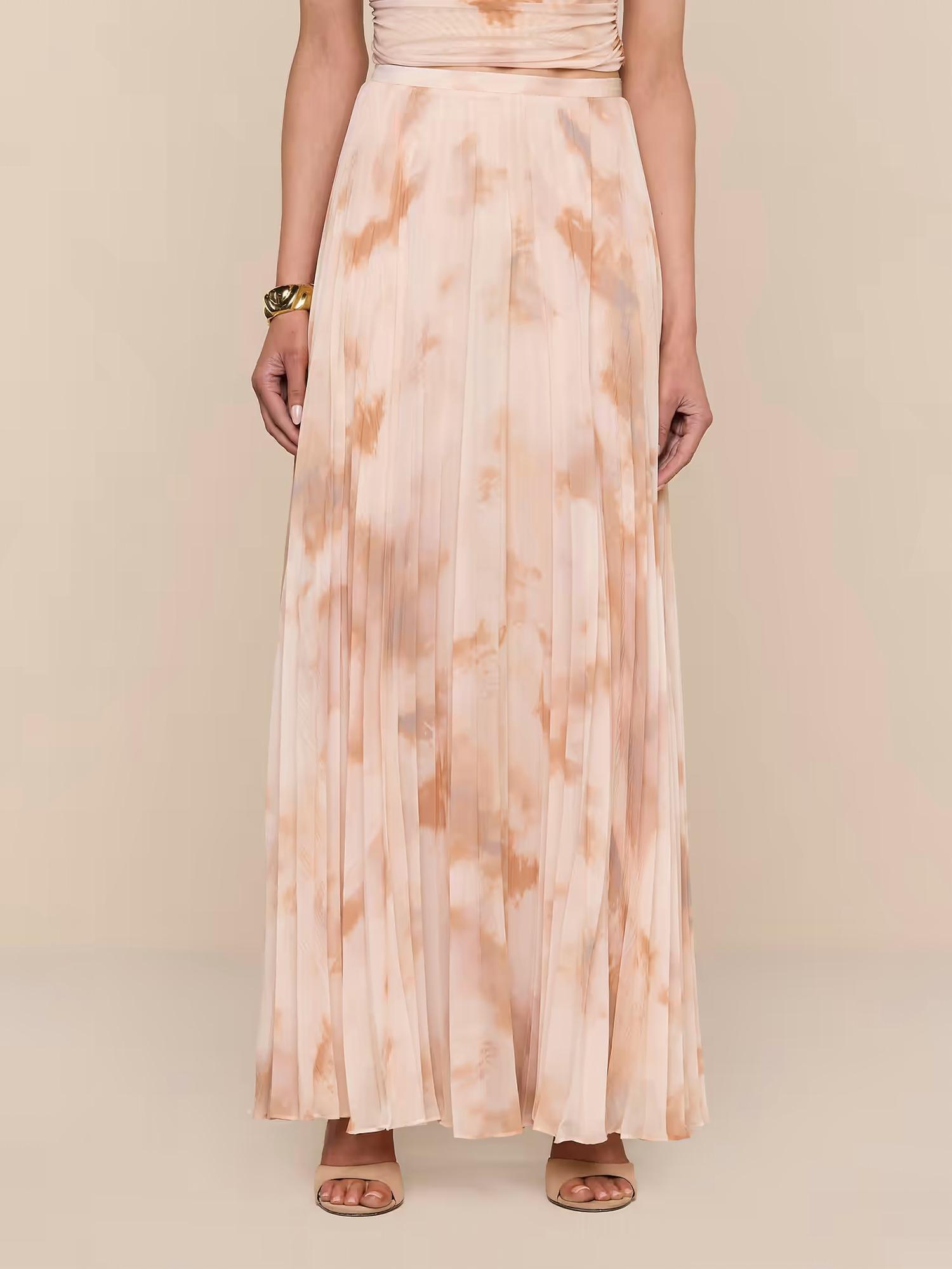 New L'agence Torin Pleated Maxi Skirt In Frappe Multi Tie Die